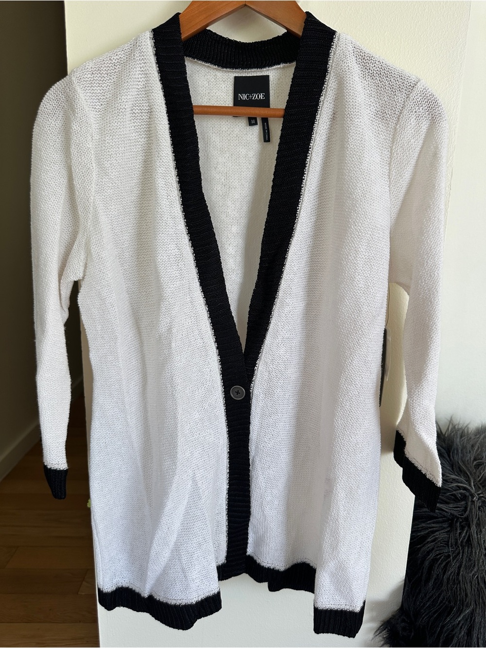 NIC+ZOE White Cardigan with Black Trim - Picture 5 of 8